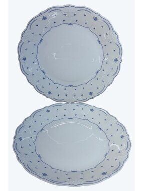 2 Tirschenreuth Bavaria Baronesse Blue Fleur De Lis Salad Plates Germany 8 1/4"